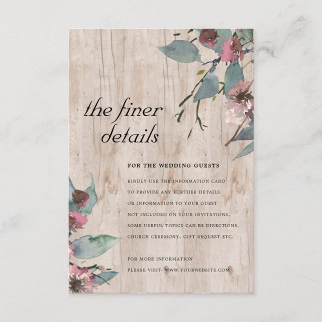 Carte D'accompagnement Eucalyptus rose sauvage en bois Détail du Mariage  (Devant)