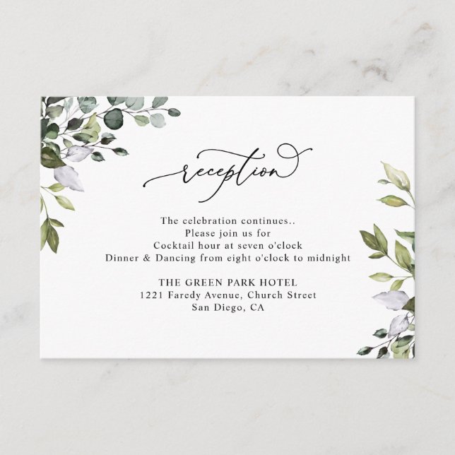 Carte D'accompagnement Eucalyptus Rustique Réception De Mariage (Devant)