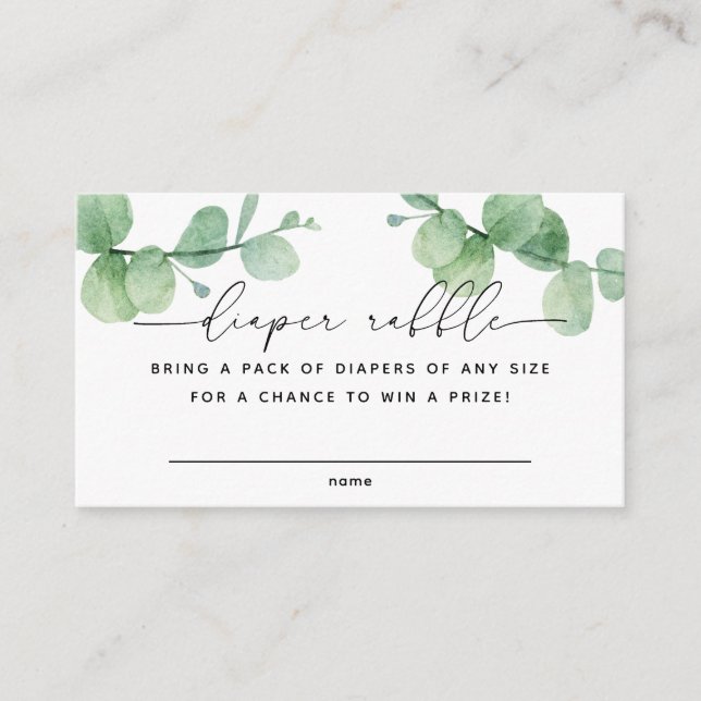 Carte D'accompagnement Eucalyptus script Baby shower Déchets Billet Raffl (Devant)