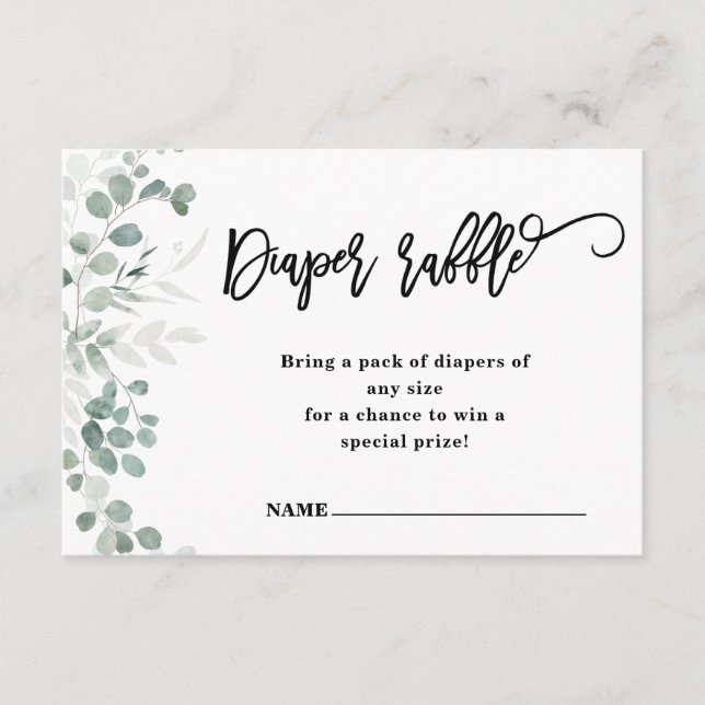 Carte D'accompagnement Eucalyptus verdure | Raffle de couches | Baby show (Devant)