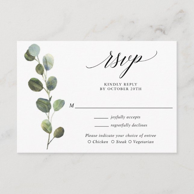 Carte D'accompagnement Eucalyptus verdure simple mariage élégant RSVP (Devant)
