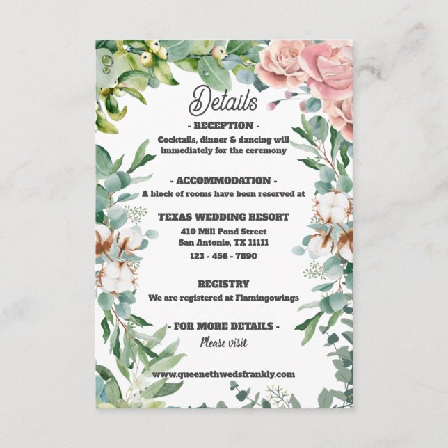 Carte D'accompagnement Eucalyptus vertes quittent le Mariage floral (Devant)