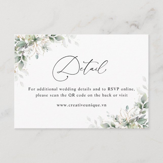 Carte D'accompagnement Eucalyptus Wedding Website QR Code Details  (Devant)