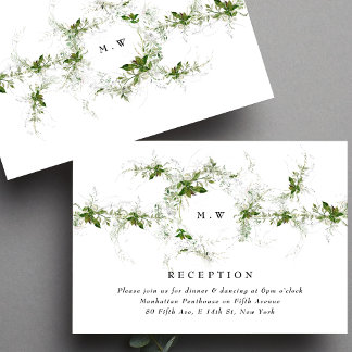 Carte D'accompagnement Eucalyptus Wreath Monogramme Réception de mariage