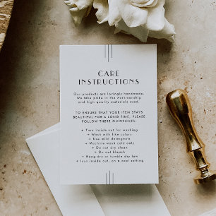 Carte D'accompagnement EVERLY Art Déco Instructions d'entretien pour prod