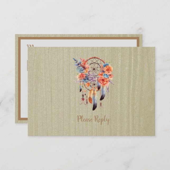 Carte D'accompagnement Exquise Boho Dream Catcher Wedding RSVP (Devant / Derrière)