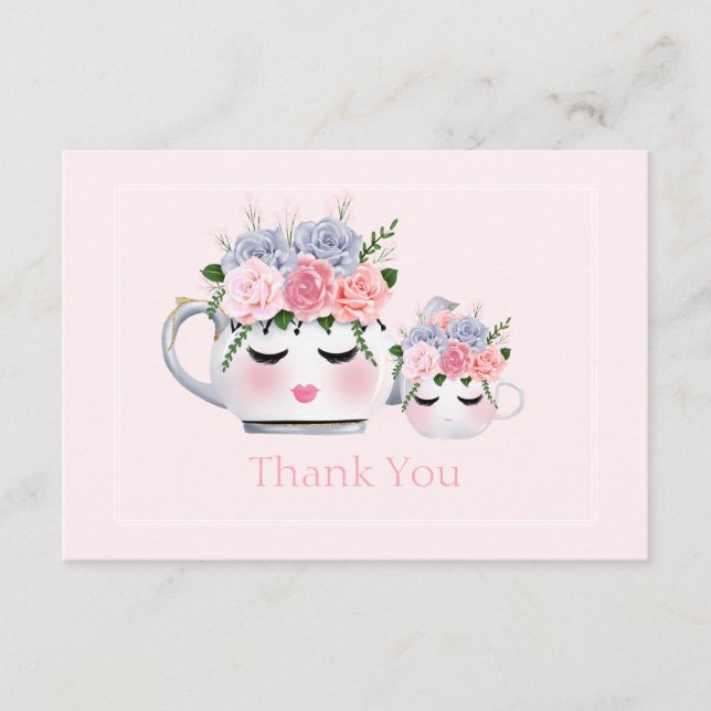 Carte D'accompagnement Eyelashes Teapot Maman Floral Baby shower Merci (Devant)