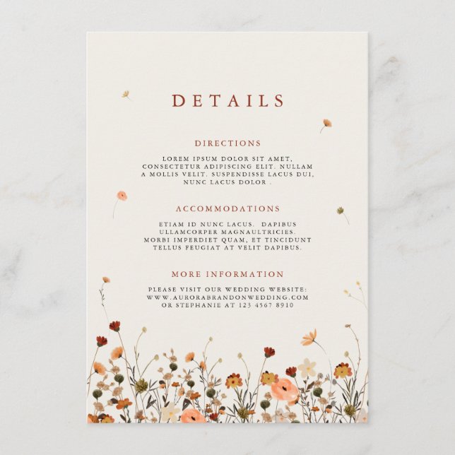 Carte D'accompagnement Fall Fleur sauvage Garden Floral Boho Détails du M (Devant)
