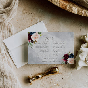 Carte D'accompagnement Fancy Classic Rose Peony Flowers Détails Mariage