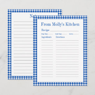 Carte D'accompagnement Farmhouse bleu et blanc En vichy Plaid Recette