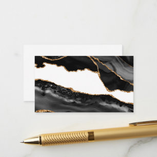 Carte D'accompagnement Fausse Agate Marbrée Pierre Noire Élégante Luxe Or