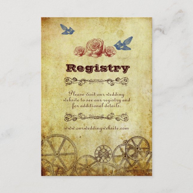 Carte D'accompagnement Faux Antique Gold Victorian Steampunk Mariage (Devant)