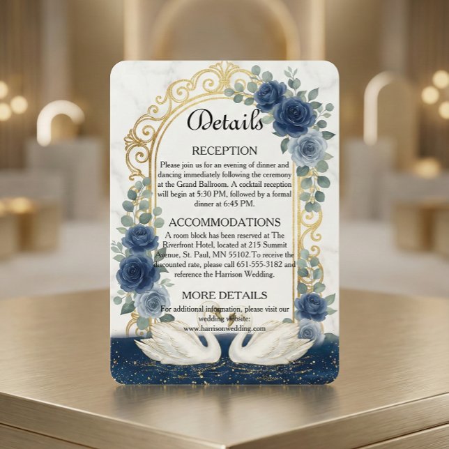 Carte D'accompagnement Faux Gold Arch & Marble Navy Blue Floral (Créateur téléchargé)