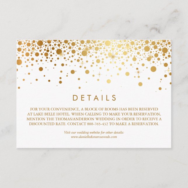 Carte D'accompagnement Faux Gold Foil Confetti White Mariage Détails (Devant)
