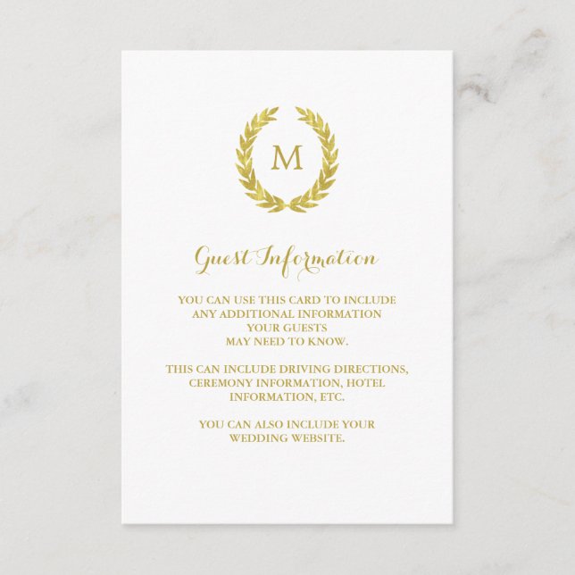 Carte D'accompagnement Faux Gold Foil Laurel Wreath Informations clients (Devant)