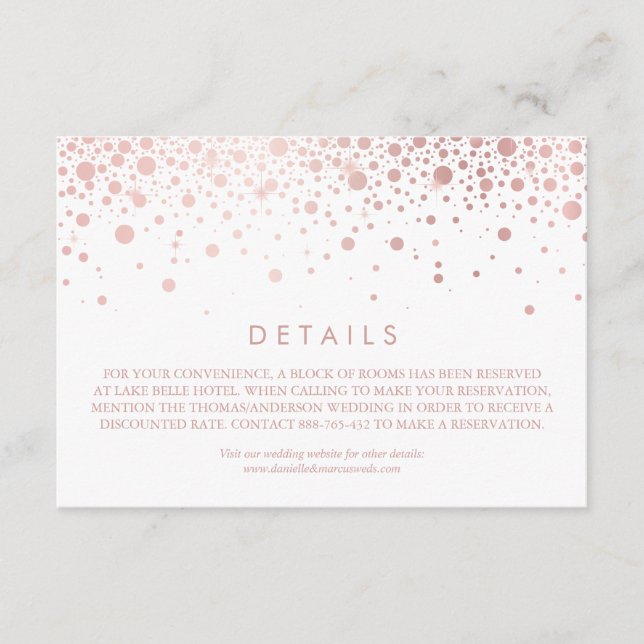 Carte D'accompagnement Faux Rose Gold Foil Confetti White Mariage Détails (Devant)
