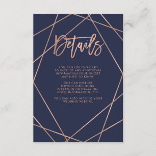 Carte D'accompagnement Faux Rose Gold Géométrique   Navy Blue Détails de 