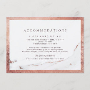 Carte D'accompagnement Faux rose marbre or moderne mariage hébergement
