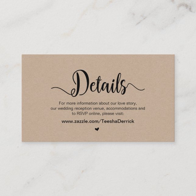 Carte D'accompagnement Ferme Rustique Moderne Kraft, Détails du Mariage (Devant)
