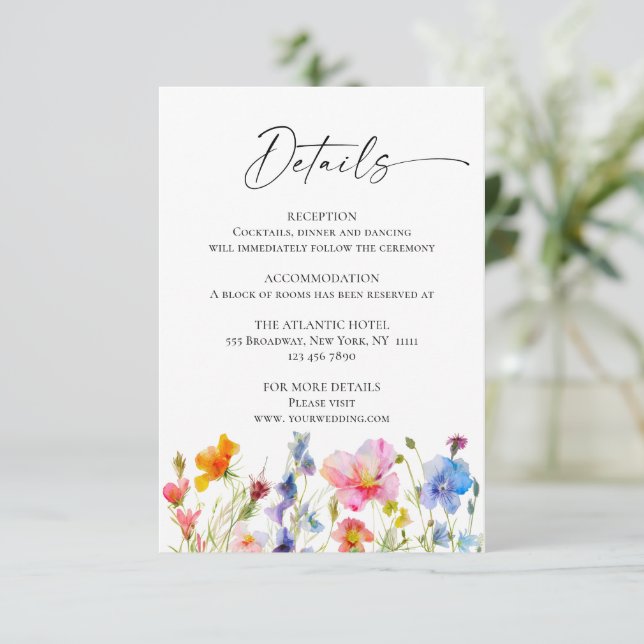Carte D'accompagnement Festive Bright Watercolor Flowers Détails (Debout devant)