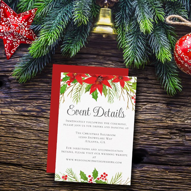 Carte D'accompagnement Festive Red Floral Christmas Mariage détails de l' (Créateur téléchargé)