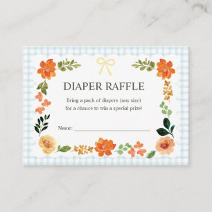 Carte D'accompagnement Fête bébé Baby Shower Diaper Raffle Gingham Bleu C