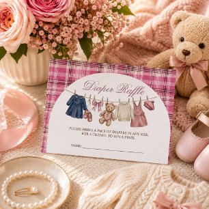 Carte D'accompagnement Fête bébé Baby Shower Diaper Raffle Linge Rose Our