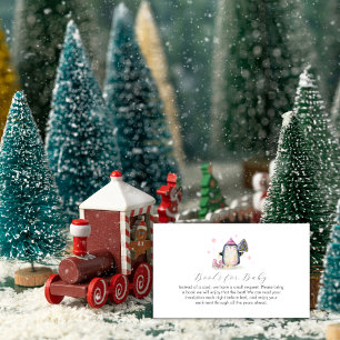 Carte D'accompagnement Fête bébé Pingouin Livres d'hiver rose pour Baby S