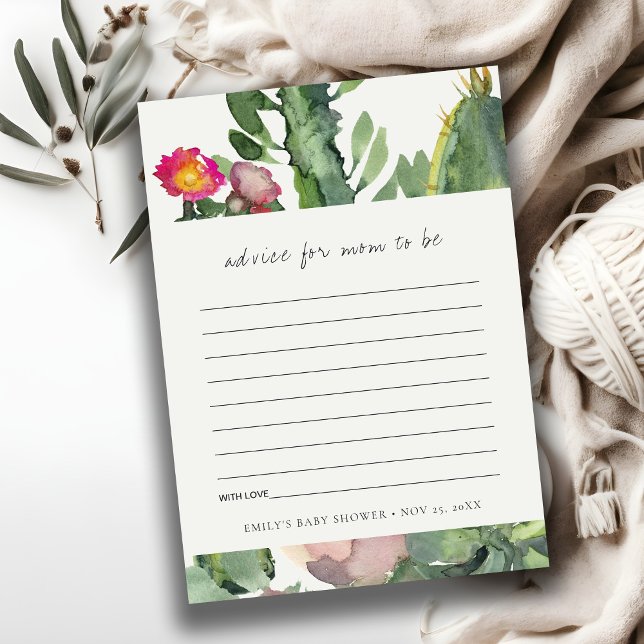 CARTE D'ACCOMPAGNEMENT FETE DE BÉBÉ FLEURS ROSES CACTUS DU DÉSERT CONSEIL (Créateur téléchargé)