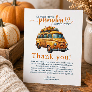 Carte D'accompagnement Fête de Bébé Petite Citrouille Camion Orange Rusti