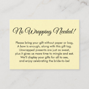 Carte D'accompagnement Fête de l'mariée simple jaune "Pas besoin de recou