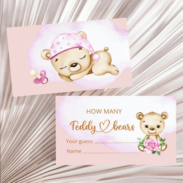 Carte D'accompagnement Fête de naissance de bébé fille ours en peluche (Créateur téléchargé)