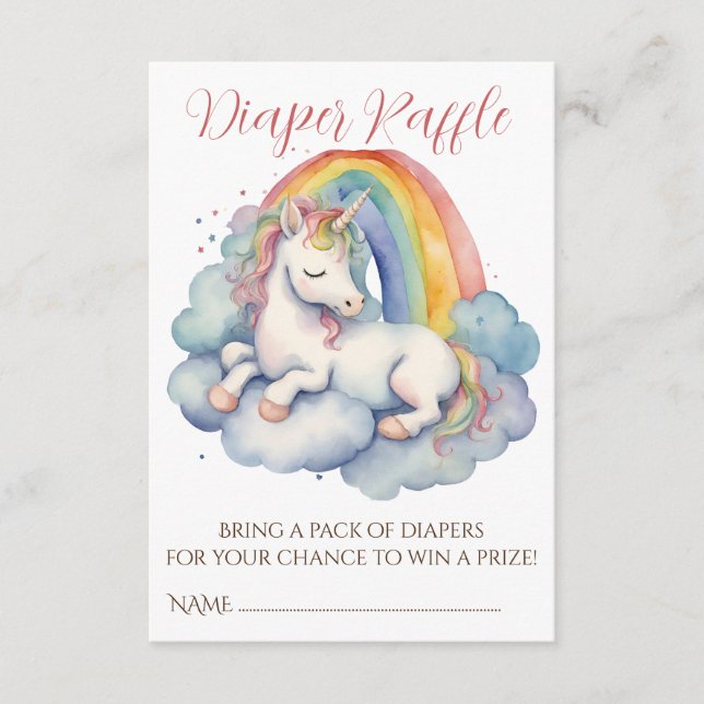 Carte D'accompagnement Fête de naissance Licorne Bébé Fille Tirage au sor (Devant)