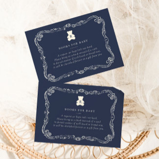 Carte D'accompagnement Fête de naissance Ourson Monogramme Bleu Marine Vi