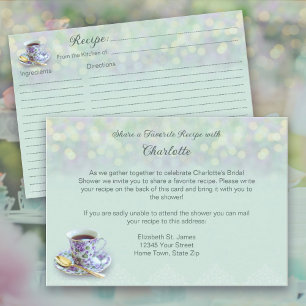 Carte D'accompagnement Fête de thé vintage pour la mariée - Recette verte