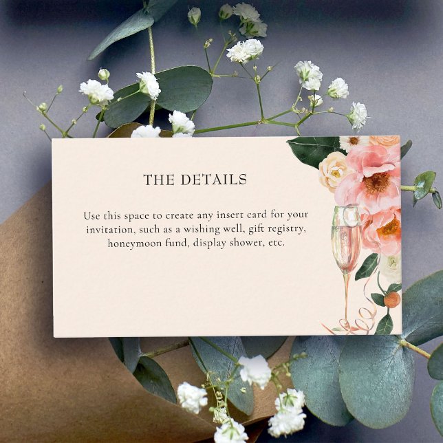 Carte D'accompagnement Fête des mariées de champagne rose floral moderne (Créateur téléchargé)