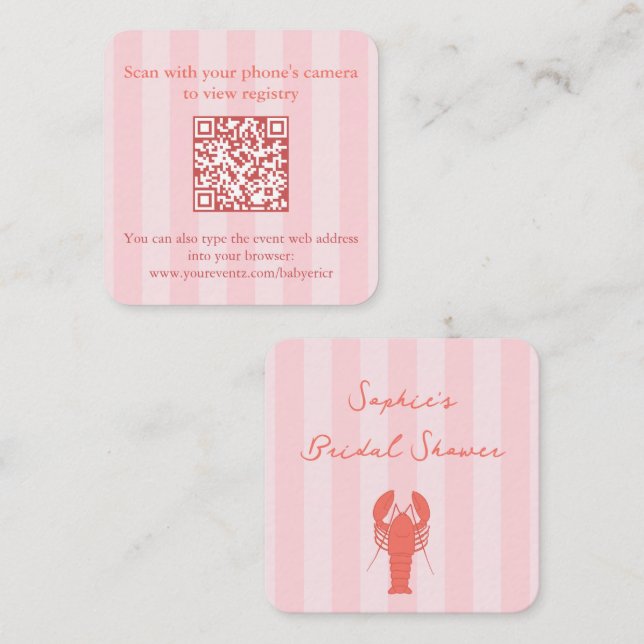 Carte D'accompagnement Fête des mariées de homard rose et orange QR Code  (Devant / Derrière)