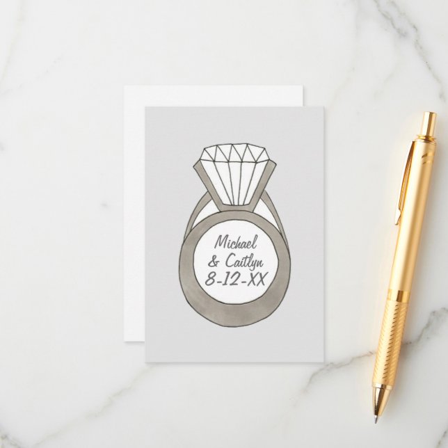 Carte D'accompagnement Fête des mariées de Mariage de bague Fiançailles d (Devant/Arrière en situation)