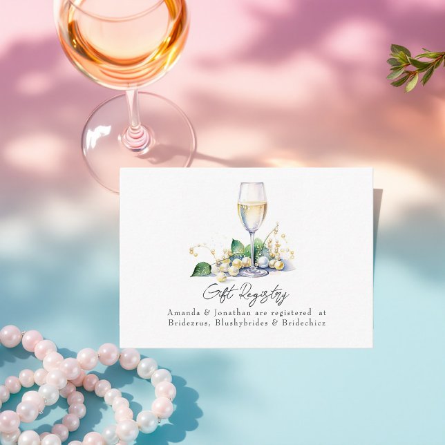 Carte D'accompagnement Fête des mariées de perles et de poursuites Regist (Pearls and Prosecco Bridal Shower Gift Registry Enclosure Card)