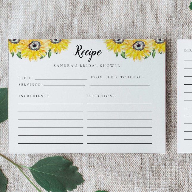 Carte D'accompagnement Fête des mariées de tournesol Recette Aquarelle (Créateur téléchargé)
