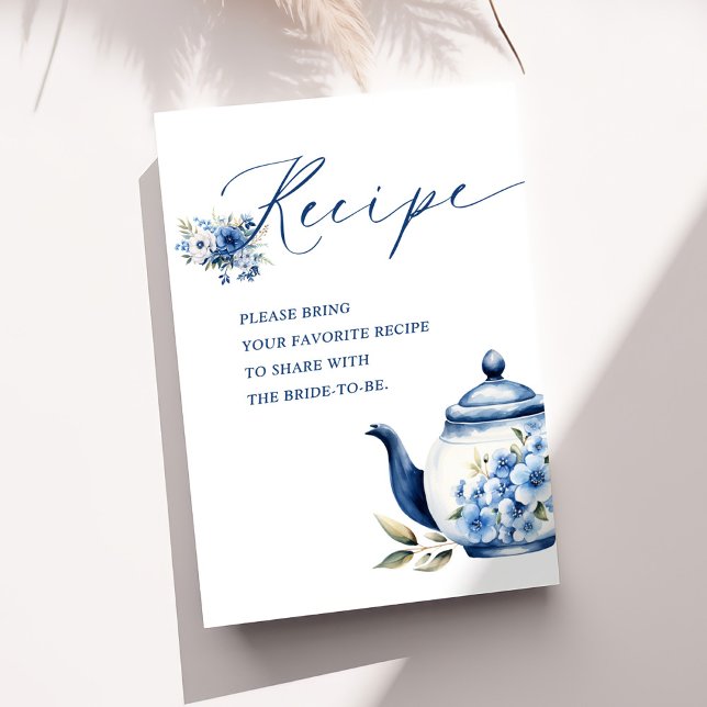 Carte D'accompagnement Fête des mariées Floral Blue Tea Party Recette (Créateur téléchargé)