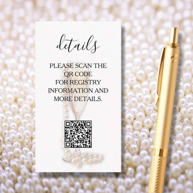 Carte D'accompagnement Fête des mariées Pearl & Prosecco Détails QR Code (Pearls & Prosecco Bridal Shower Details QR Code Enclosure Cards)