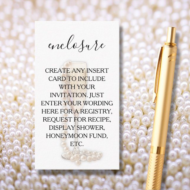 Carte D'accompagnement Fête des mariées Perles et poursuites (CREATE YOUR OWN Pearls & Prosecco Bridal Shower Enclosure Cards for any details your guests need)