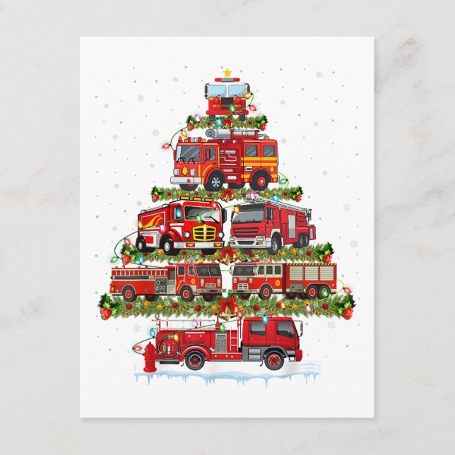 Carte D'accompagnement Feu de camion feux Pompier Camion d'incendie Noël (Devant)