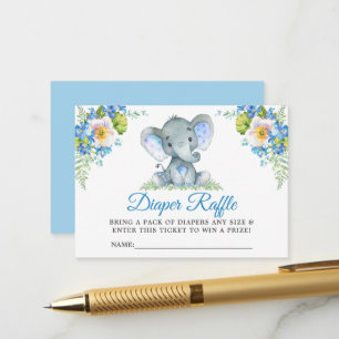 Carte D'accompagnement Feuillage de Baby shower floral bleu éléphant