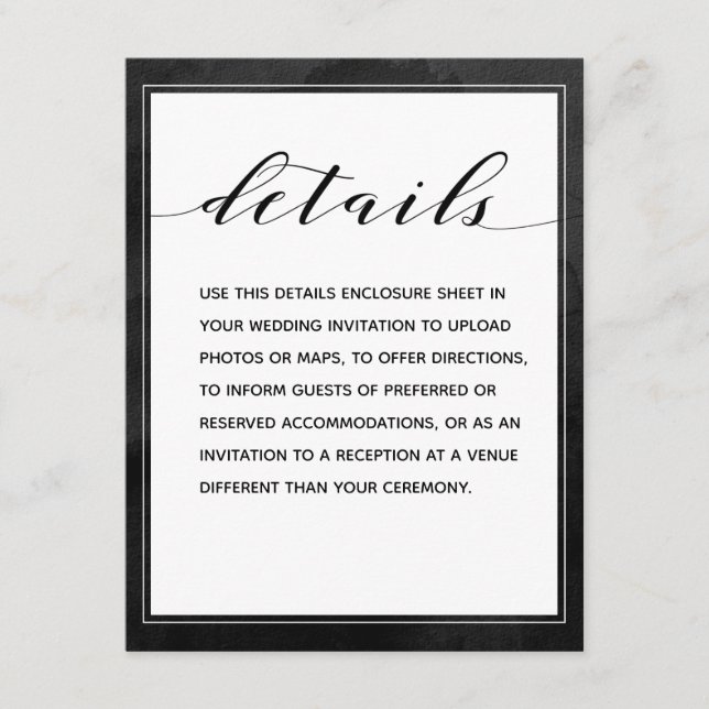 Carte D'accompagnement Feuille de boîtier de détails noir de la calligrap (Devant)