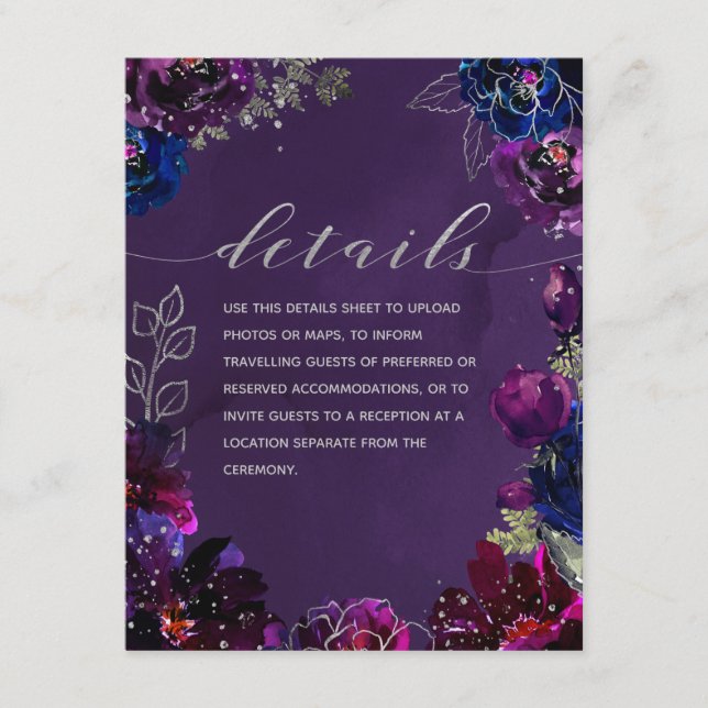 Carte D'accompagnement Feuille de détails du Mariage Amethyst Sapphire Je (Devant)