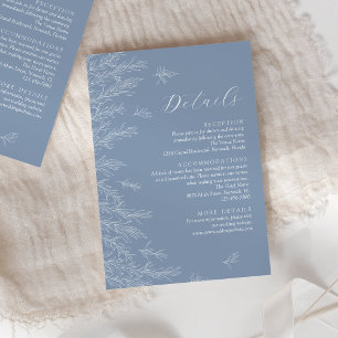 Carte D'accompagnement Feuille moderne Dusty Blue Minimal Détails Mariage