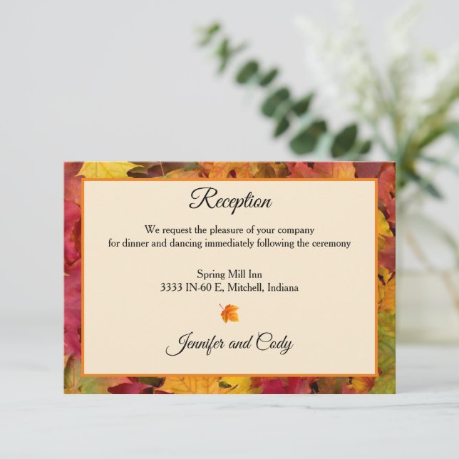 Carte D'accompagnement Feuilles Automne Couleurs Automne Accueil Mariage (Debout devant)