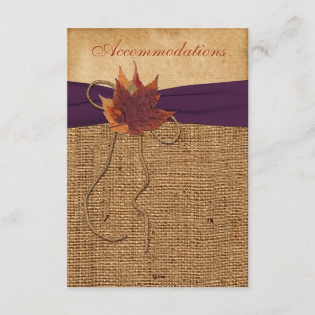 Carte D'accompagnement Feuilles d'automne, Mariage de burlap FAUX (Devant)